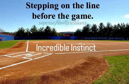 Stepping on the line before the softball game.